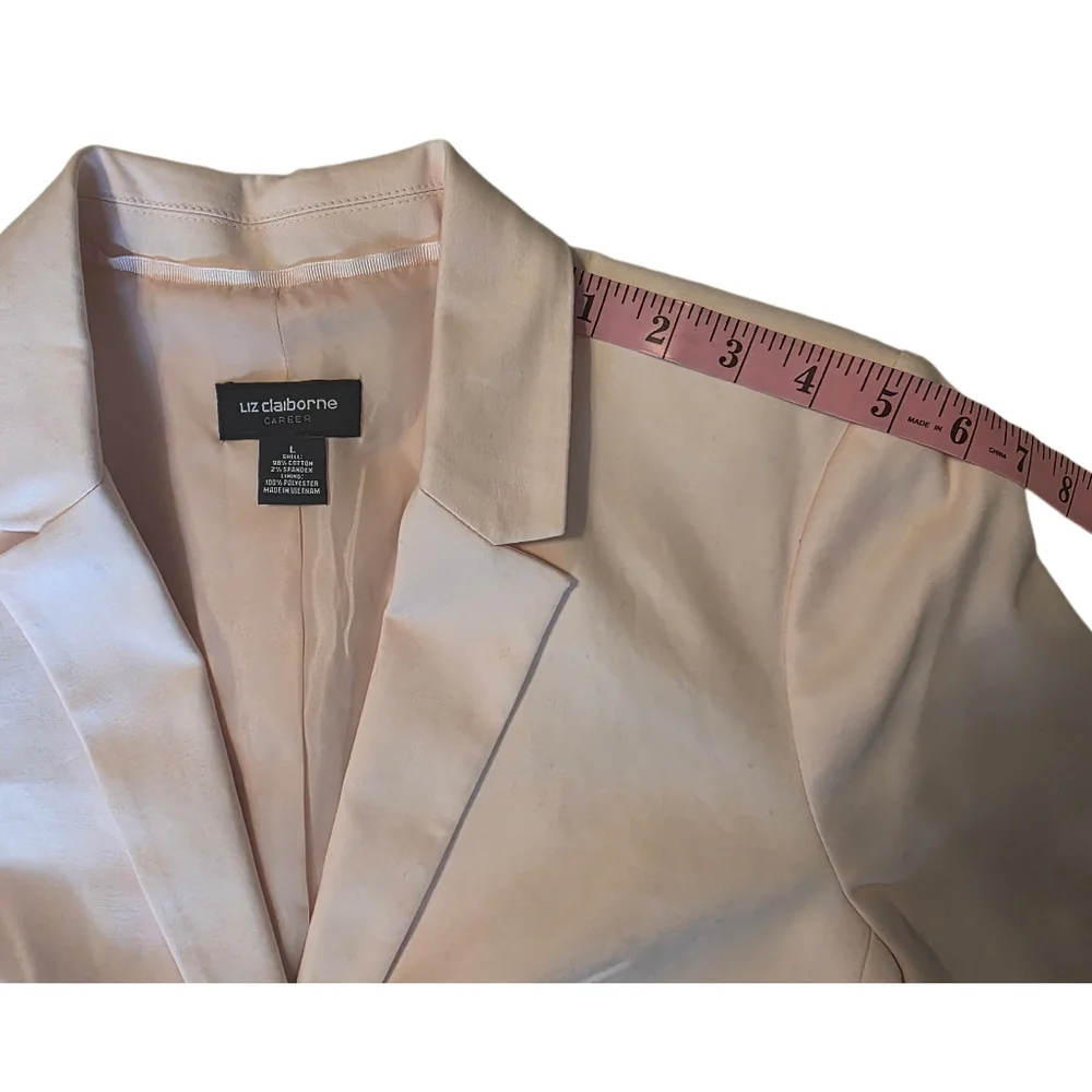 VTG Liz Claiborne Career Blazer Sz L Soft Pink Pastel Cotton 1-Button Lined EUC - Picture 10 of 10